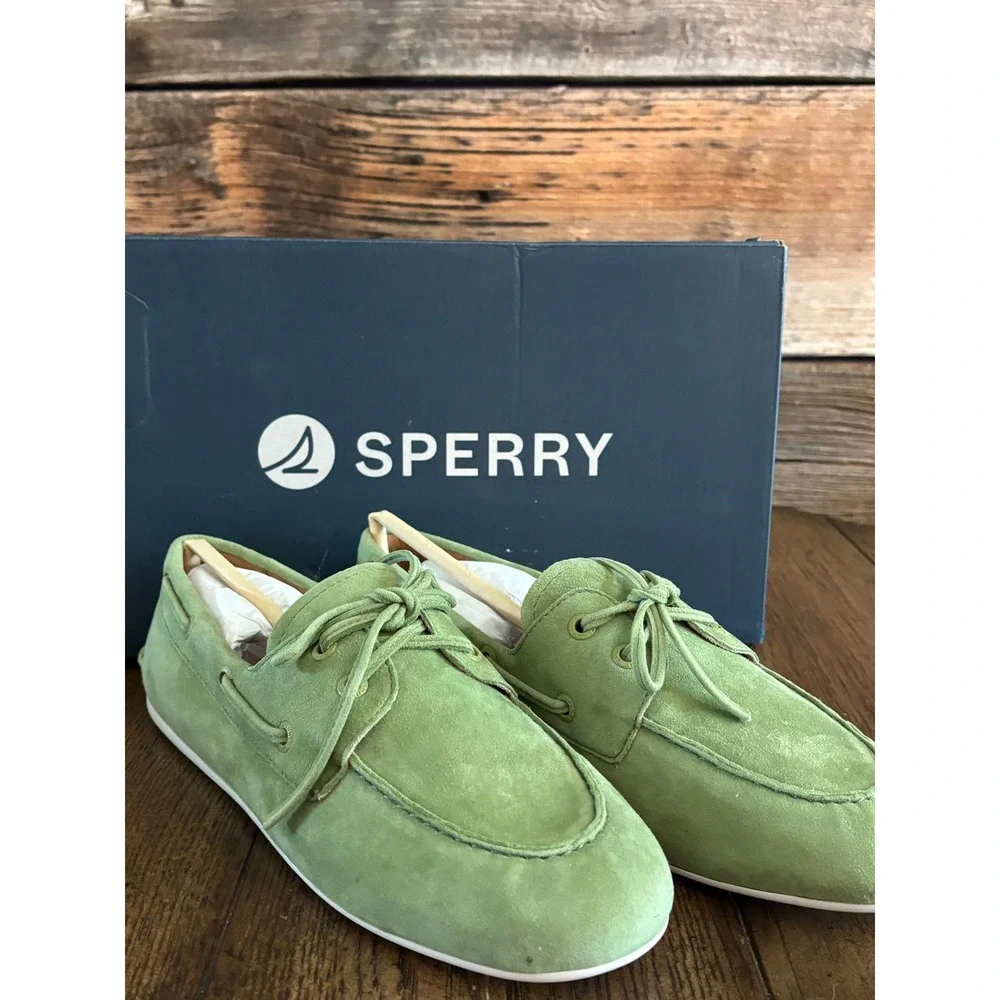 Sperry Slimboat WM-307 Olive Green Suede Boat Shoes Loafers 13933873013 Mens 9